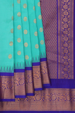 Image of Gadwal Silk Turquoise Blue Saree