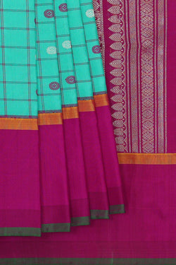 Image of Gadwal Silk Turquoise Blue Saree