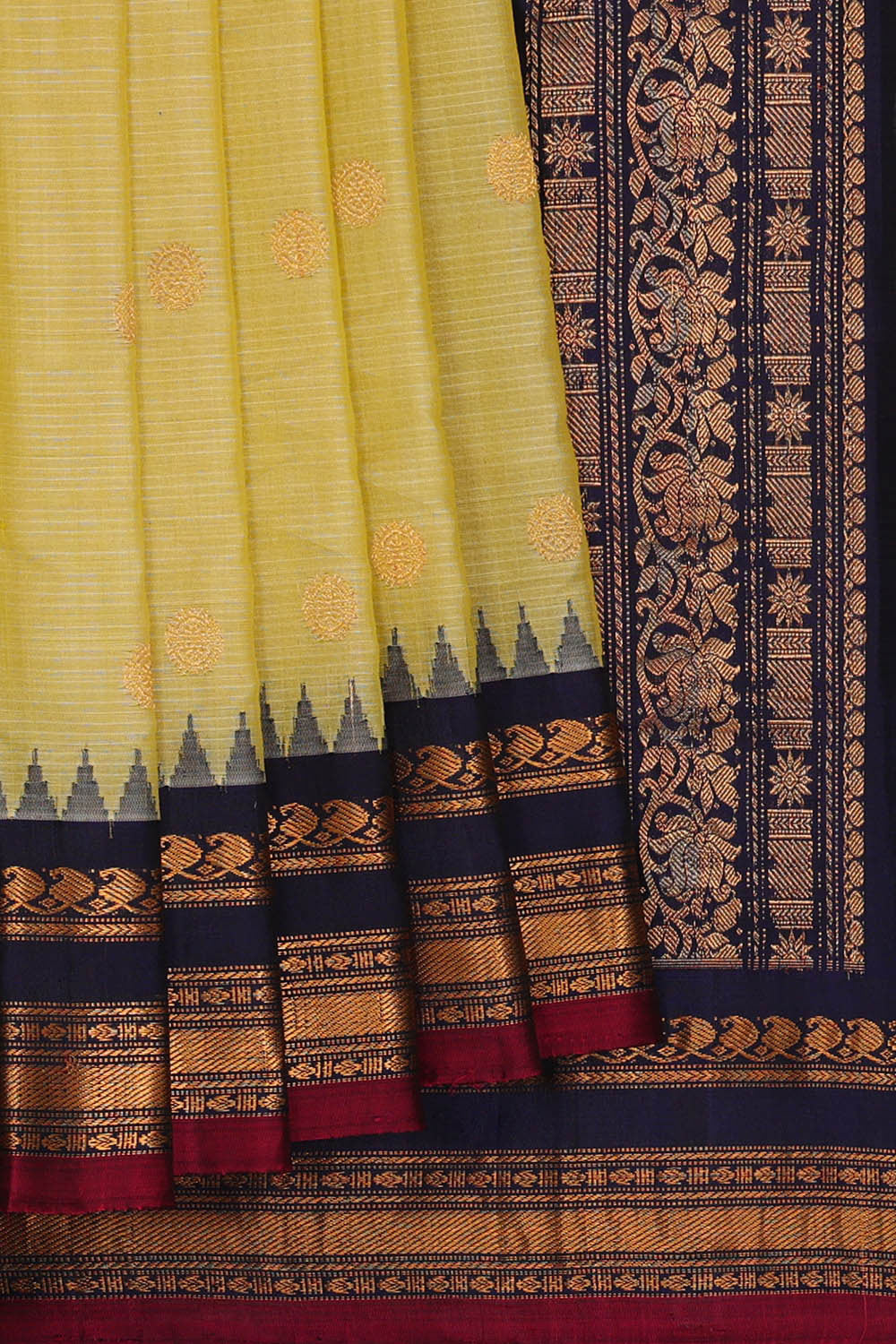 Gadwal Silk Cream Yellow Saree