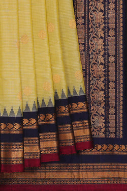 Image of Gadwal Silk Cream Yellow Saree