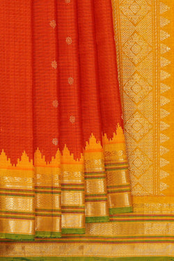 Image of Gadwal Silk Cotton Orange Saree