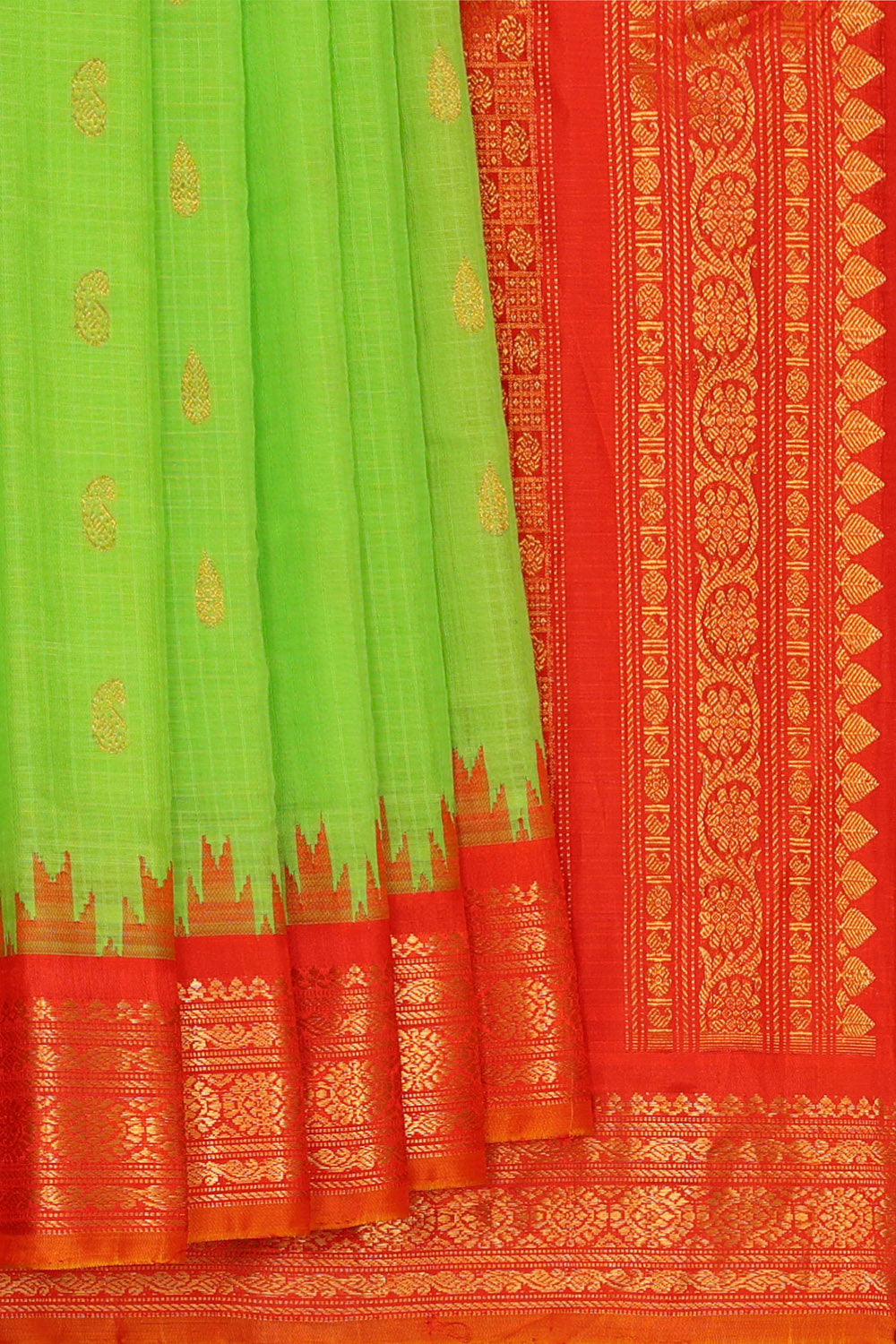 Gadwal Parrot Green Silk Cotton Saree