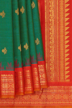 Image of Gadwal Teal Green Silk Cotton Saree