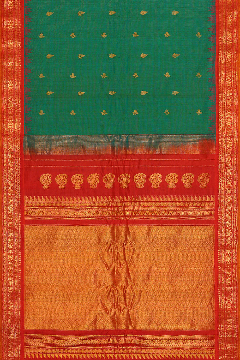 Gadwal Teal Green Silk Cotton Saree