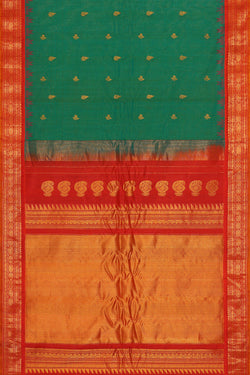 Image of Gadwal Teal Green Silk Cotton Saree