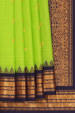 Image of Gadwal Parrot Green Silk Cotton Saree