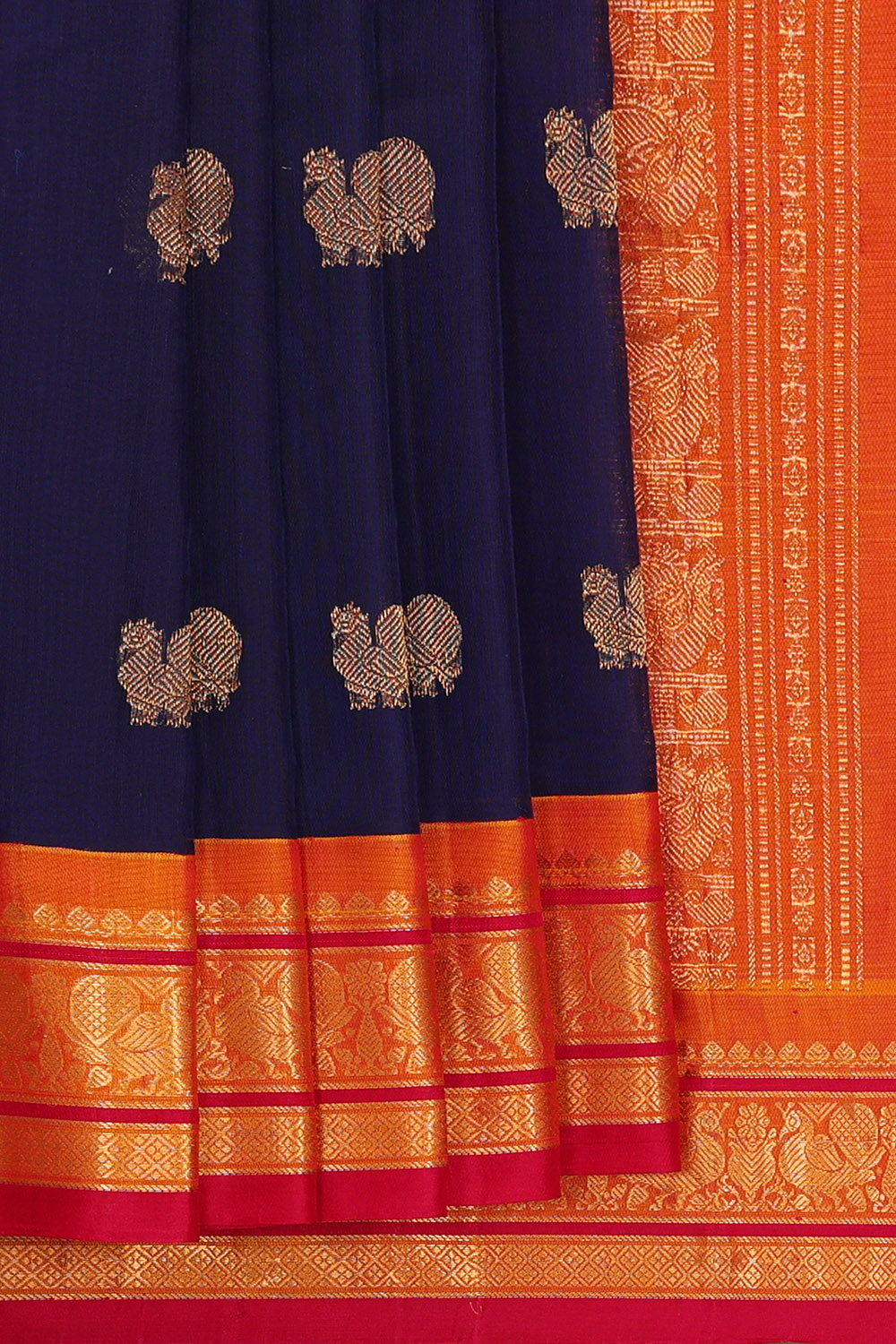 Gadwal Navy Blue Silk Cotton Saree