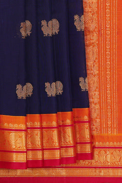 Image of Gadwal Navy Blue Silk Cotton Saree