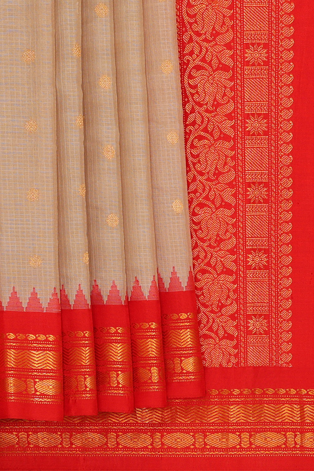 Gadwal Dull Peach Silk Cotton Saree