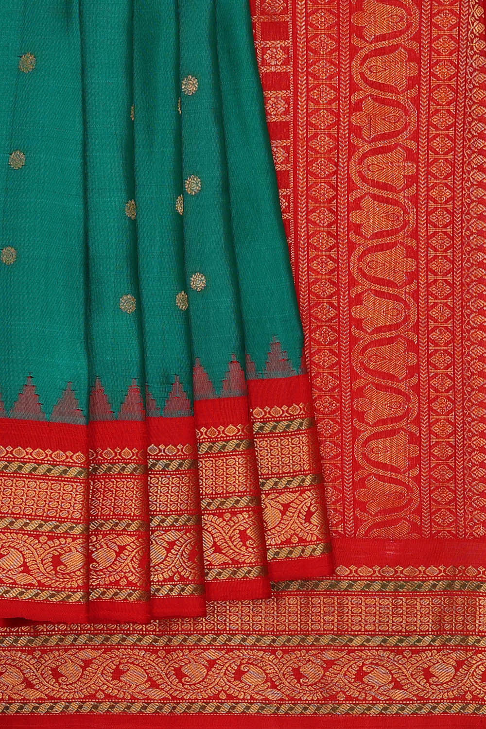 Gadwal Silk Peacock Green Saree