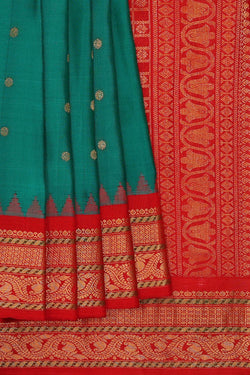 Image of Gadwal Silk Peacock Green Saree