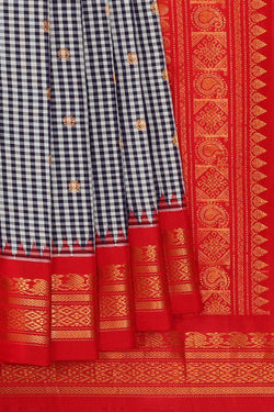 Image of Gadwal Silk Navy Blue-White Saree
