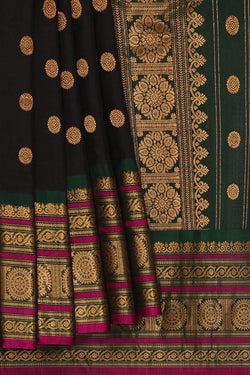 Image of Gadwal Silk Cotton Black Saree