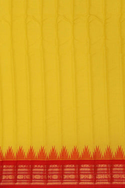 Image of Gadwal Silk Cotton Yellow Saree