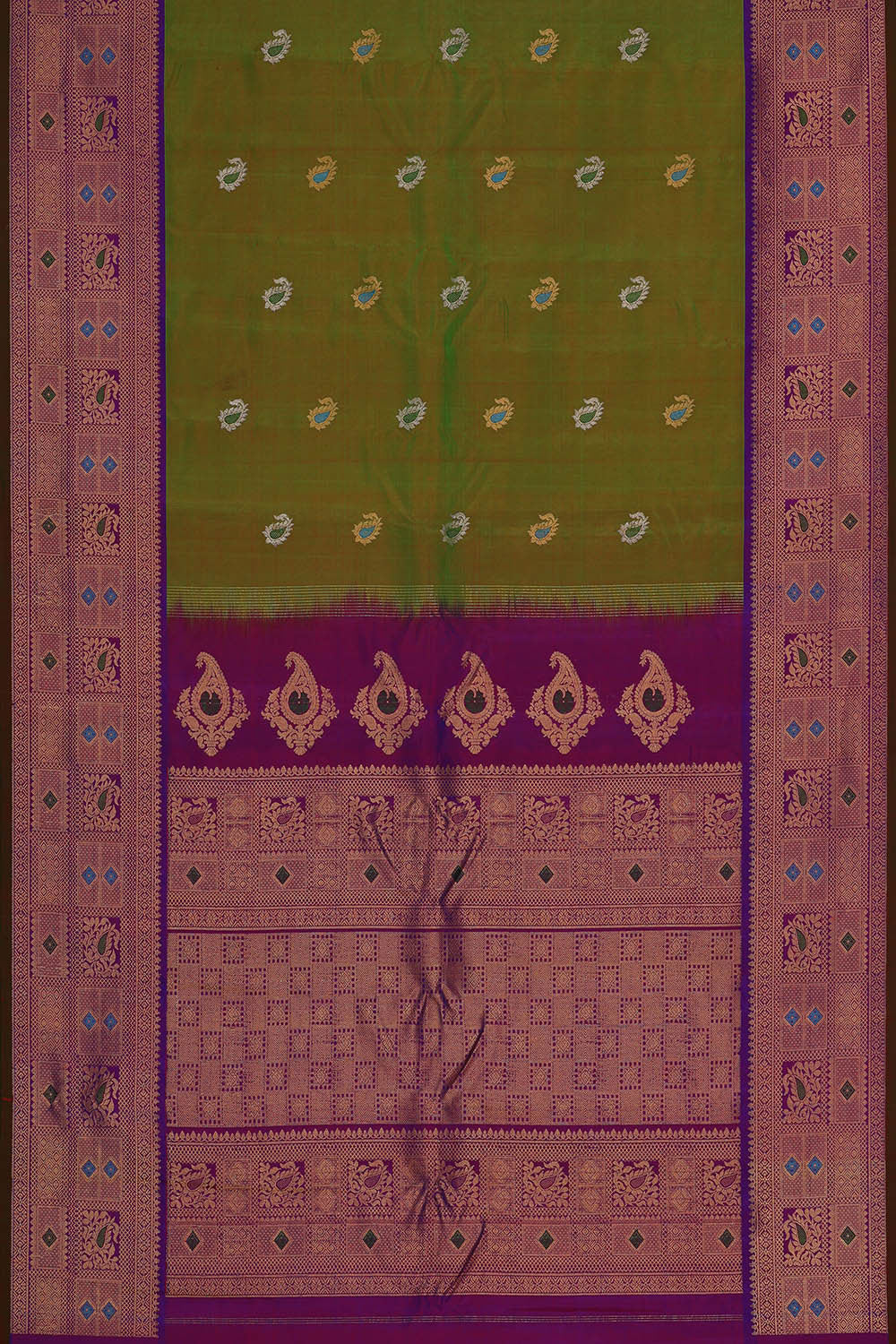Gadwal Silk Golden Green Saree