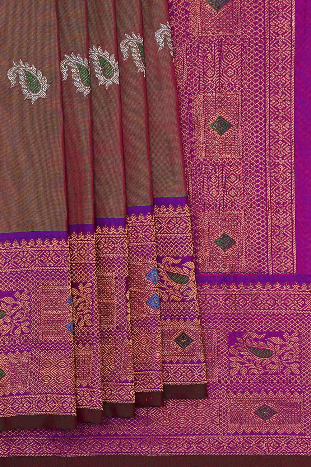 Gadwal Silk Green- Pink Saree