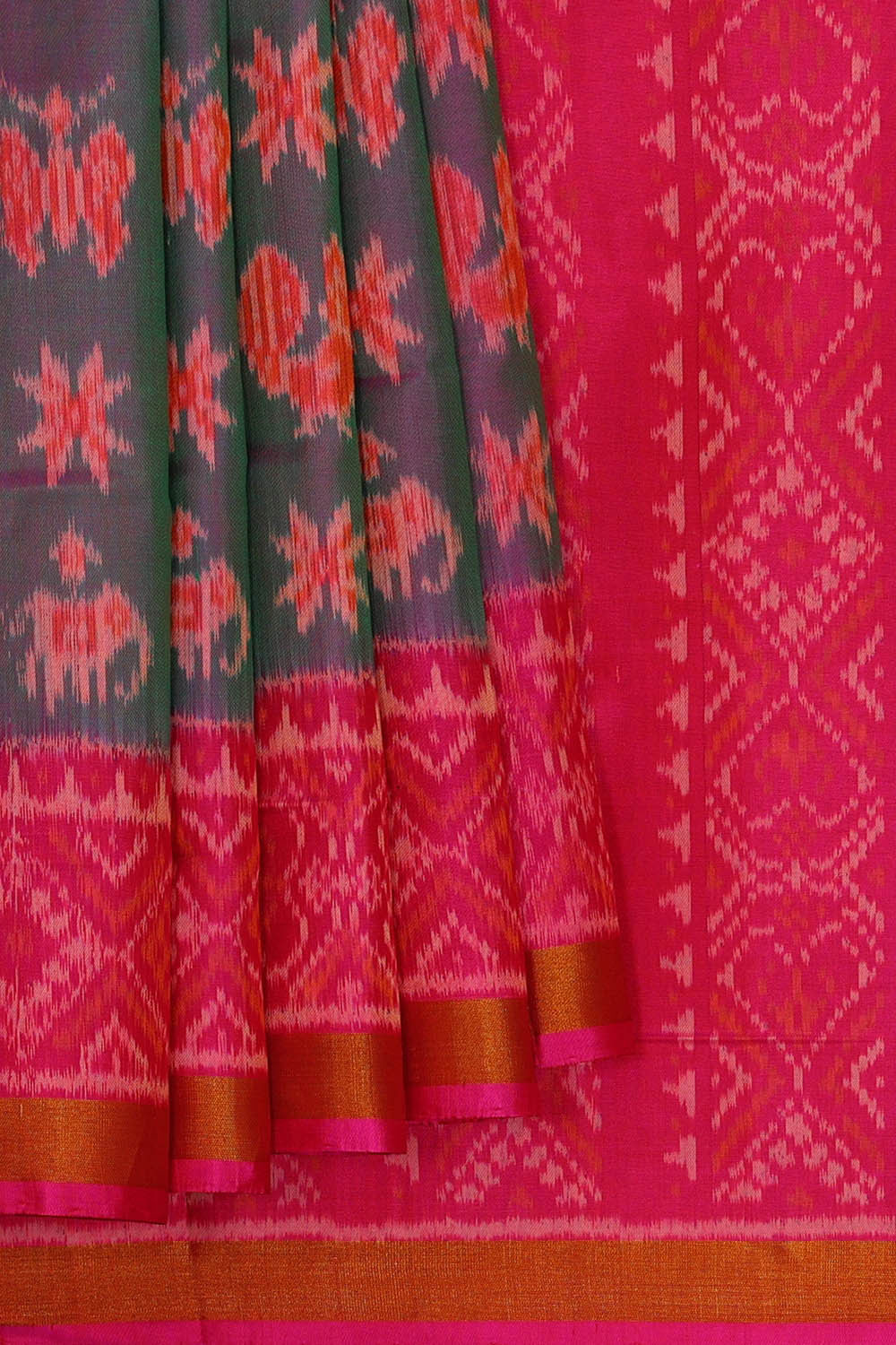Rajkot Patola Green-Pink Saree