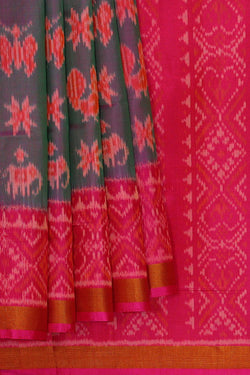 Image of Rajkot Patola Green-Pink Saree
