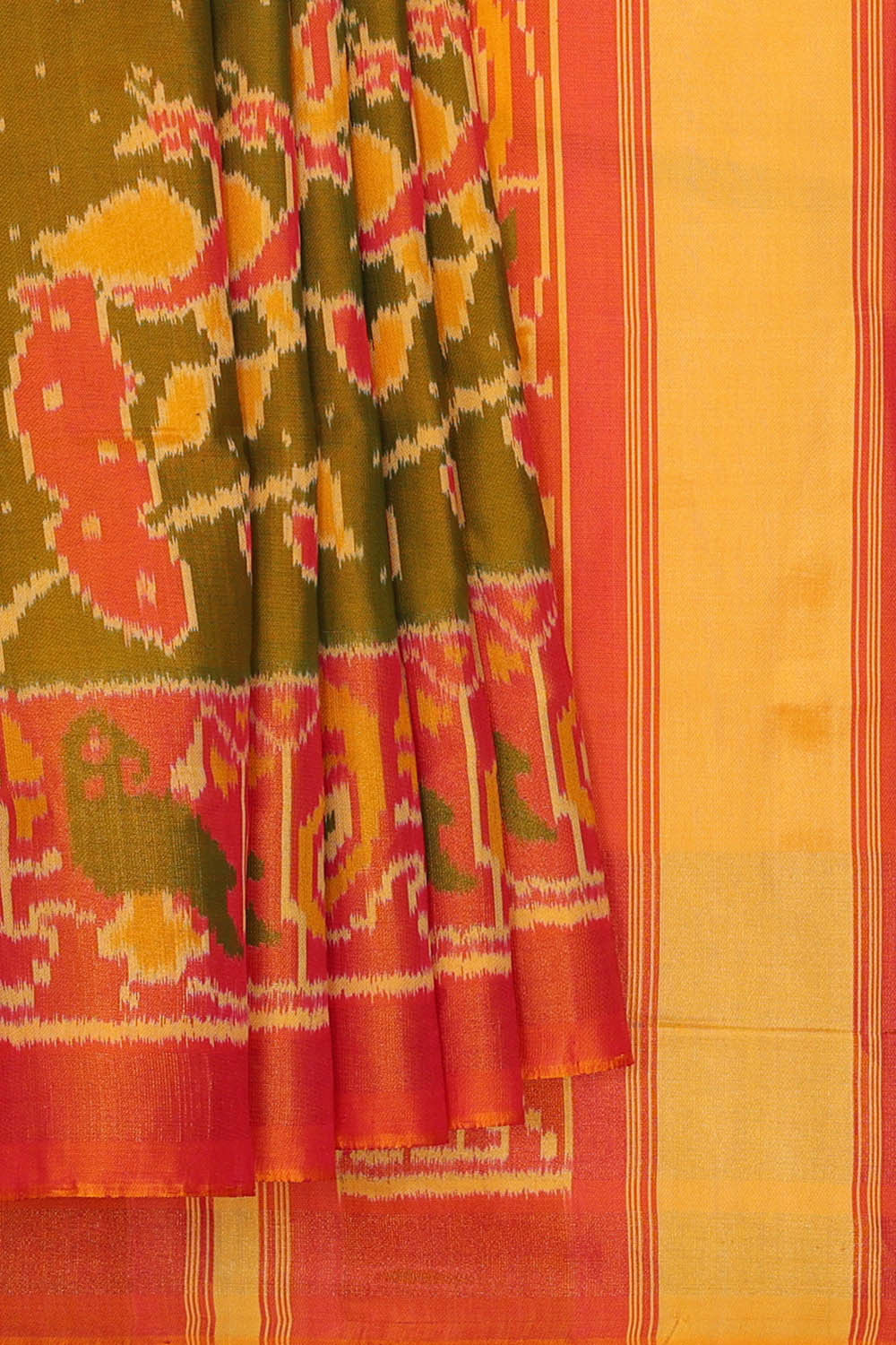 Rajkot Patola Golden Green Saree