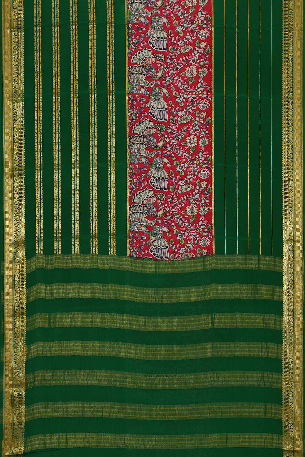 Image of Printed Binny Crepe Red-Dark Green Saree