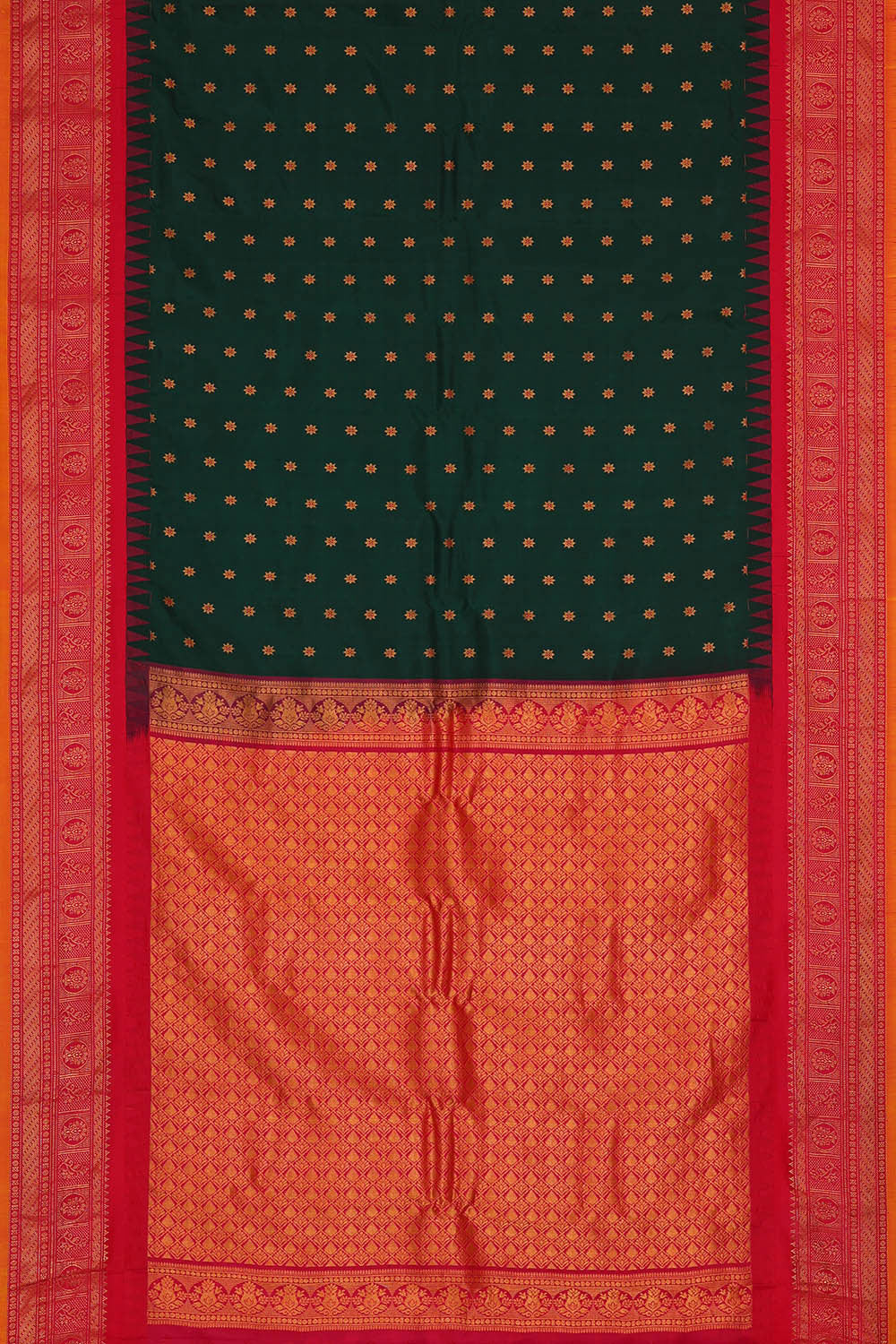 Gadwal Silk Bottle Green Saree