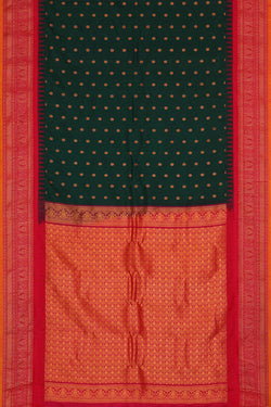 Image of Gadwal Silk Bottle Green Saree