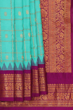 Image of Gadwal Sea Blue Silk Saree