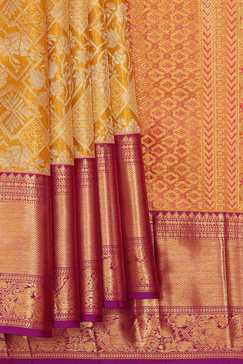 Kanchipattu Golden Yellow Tissue Brocade Saree
