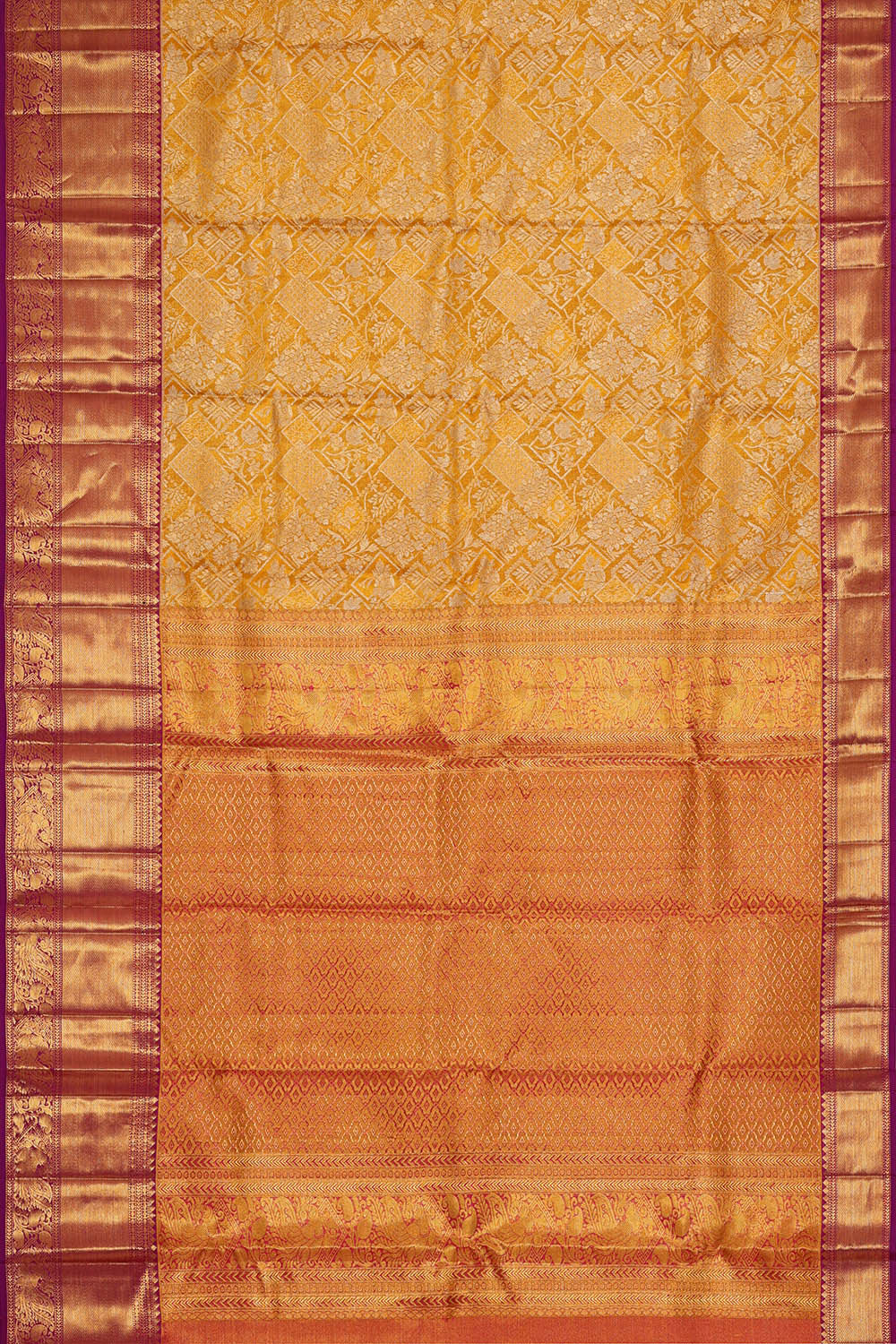 Image of Kanchipattu Golden Yellow Tissue Brocade Saree