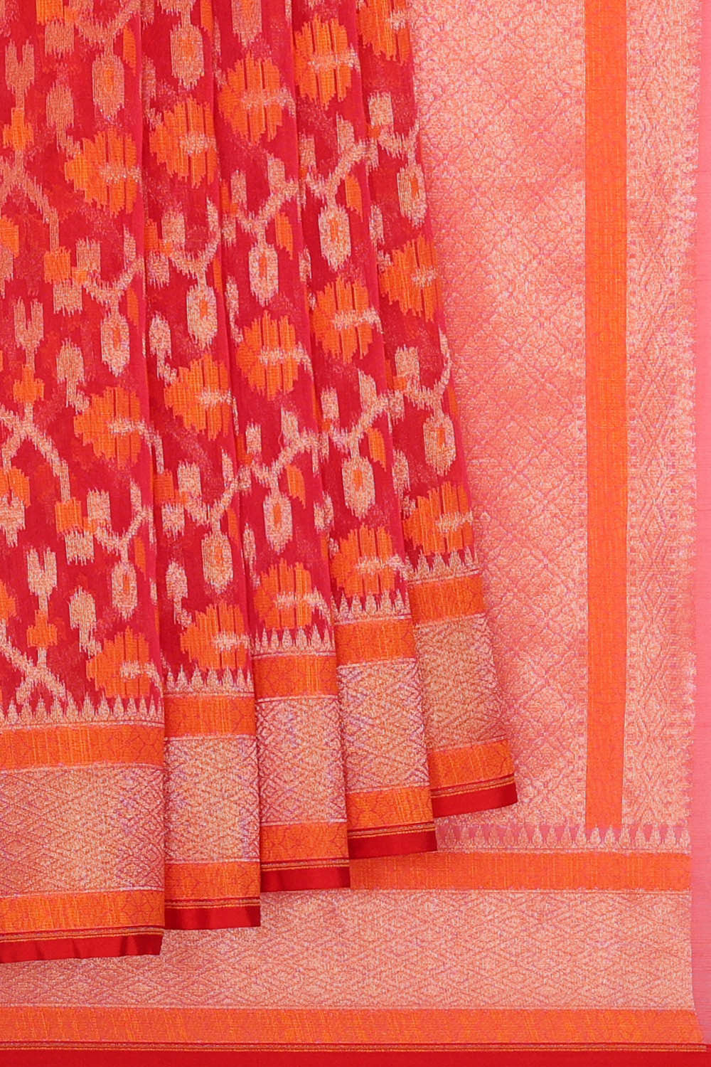 Banarasi Kora Pinkish Red Saree