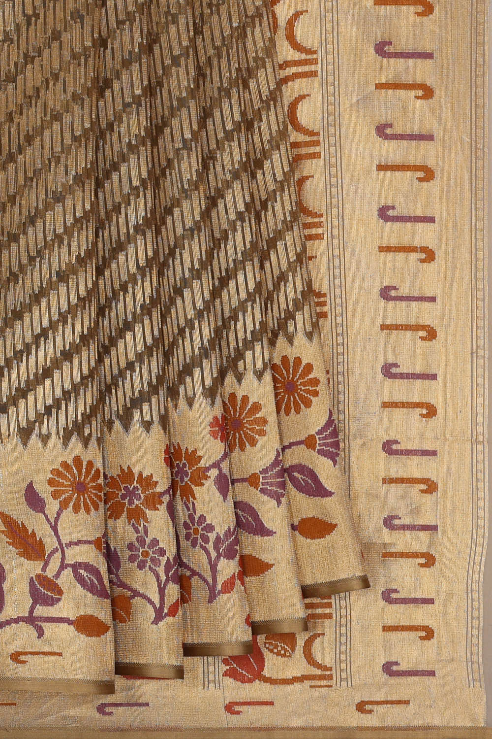 Image of Banarasi Kora Brown Saree