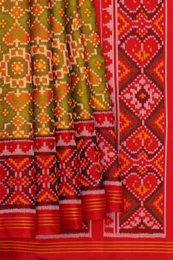 Image of Patan Patola Golden Green Saree
