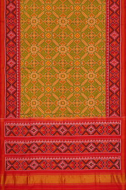 Image of Patan Patola Golden Green Saree