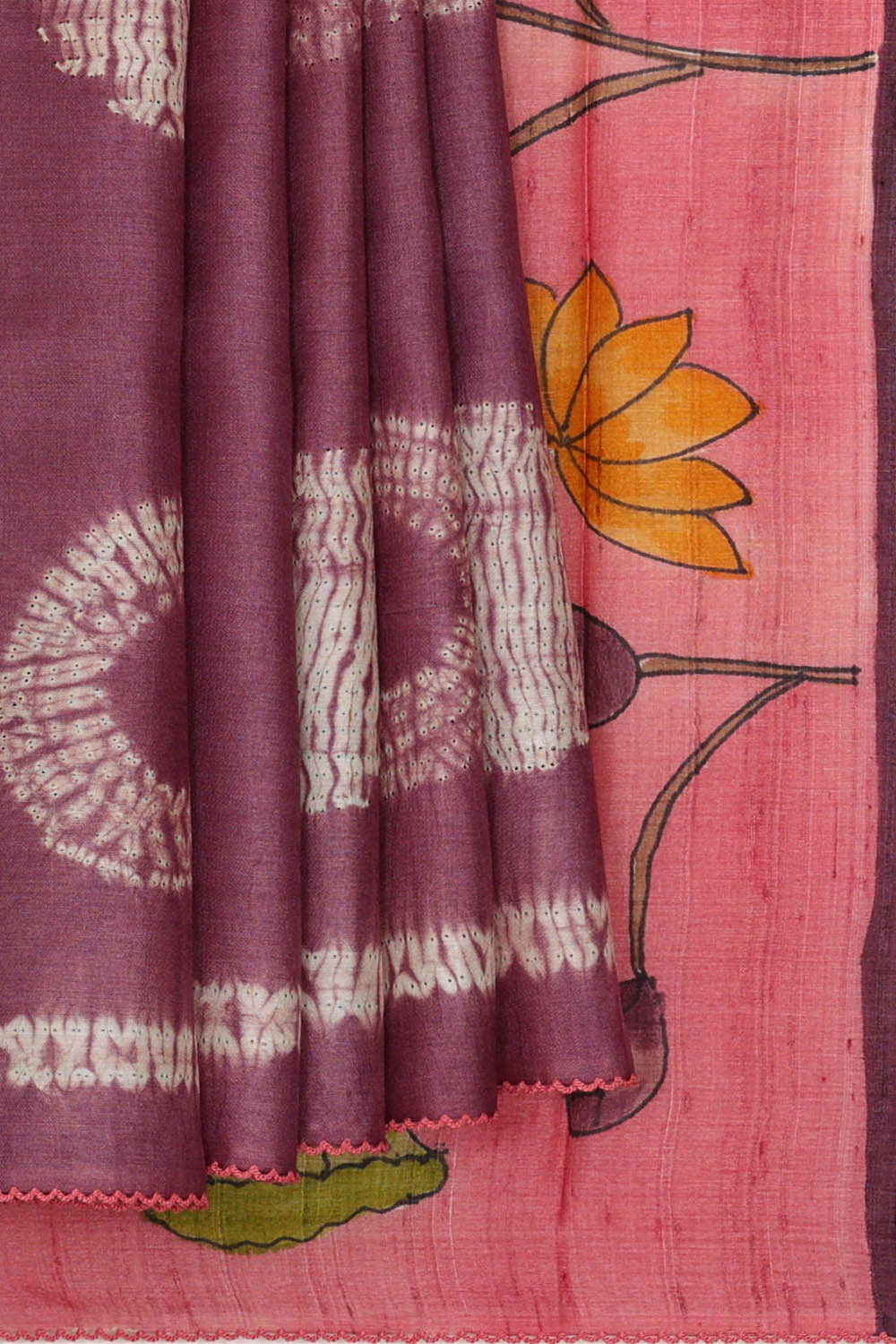Image of Printed Tussar Wine Saree