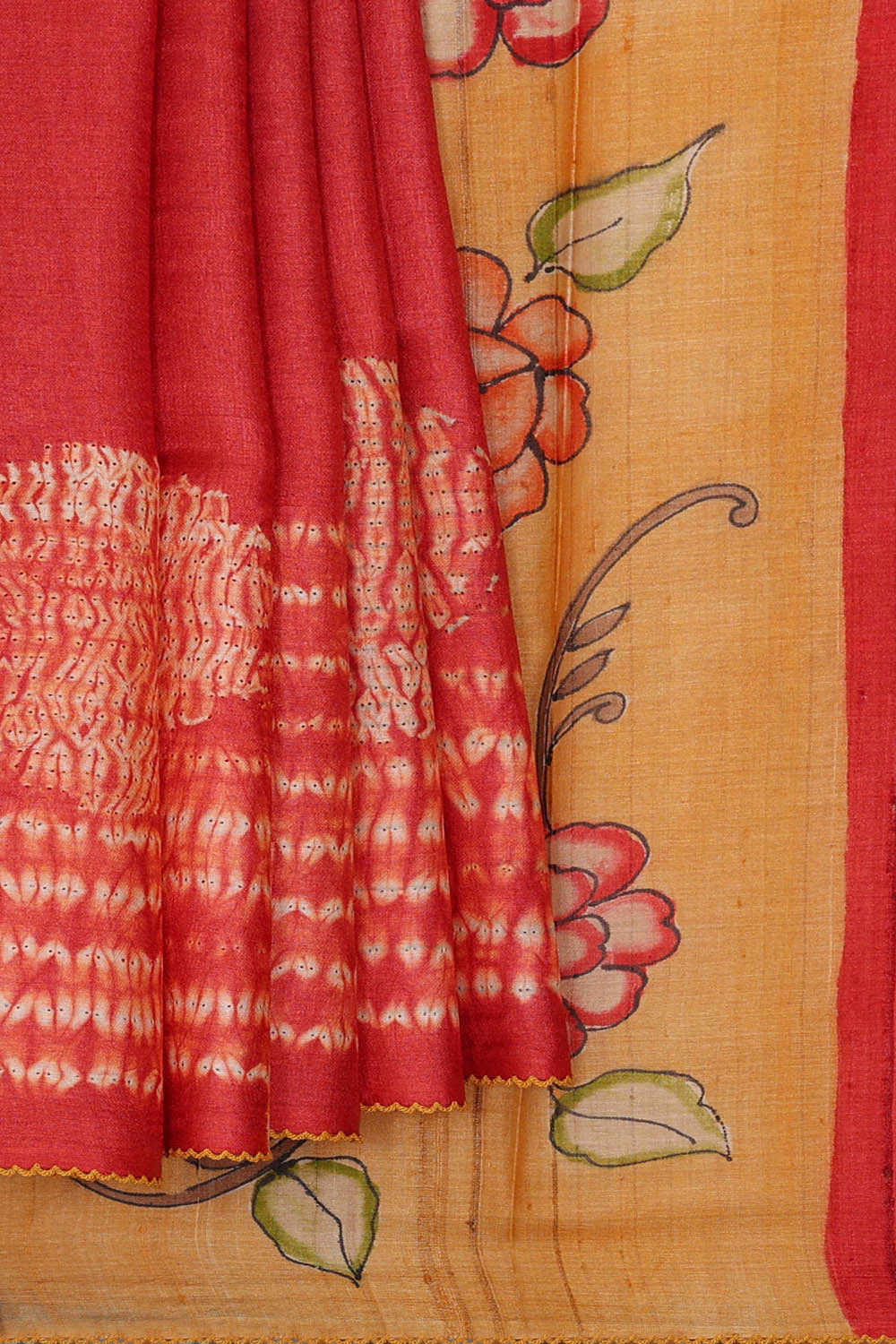 Image of Printed Tussar Red Saree