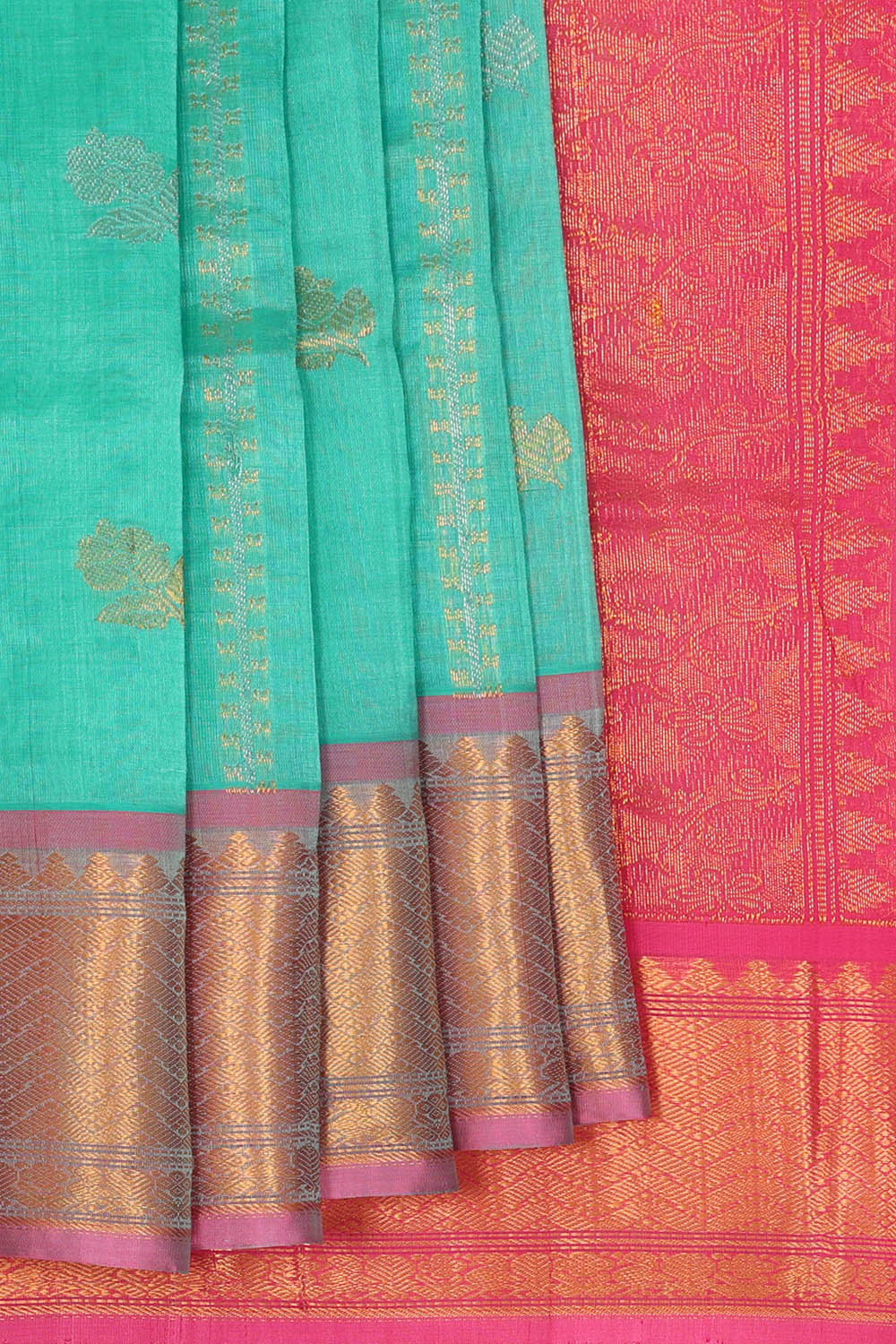 Image of Kuppadam Cotton Silk Sea Green Saree
