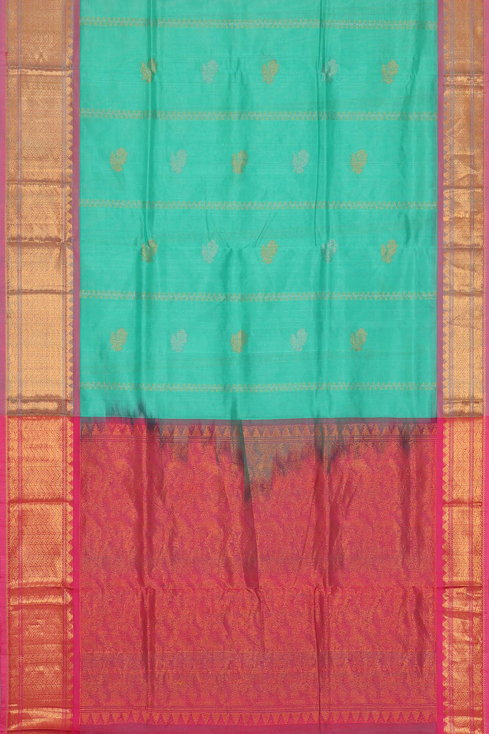 Image of Kuppadam Cotton Silk Sea Green Saree