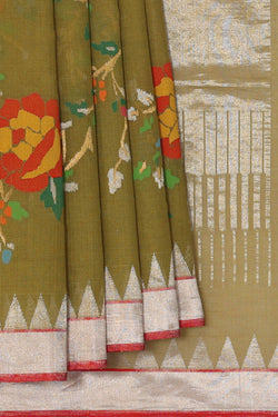 Image of Ponduru Mehndi Green Saree