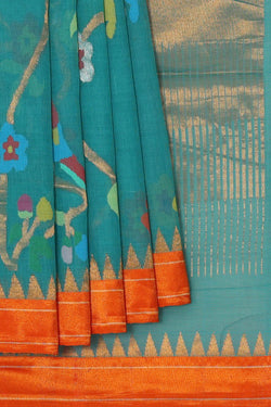 Image of Ponduru Dark Turquoise Blue Saree