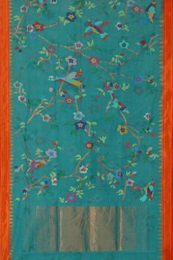 Image of Ponduru Dark Turquoise Blue Saree