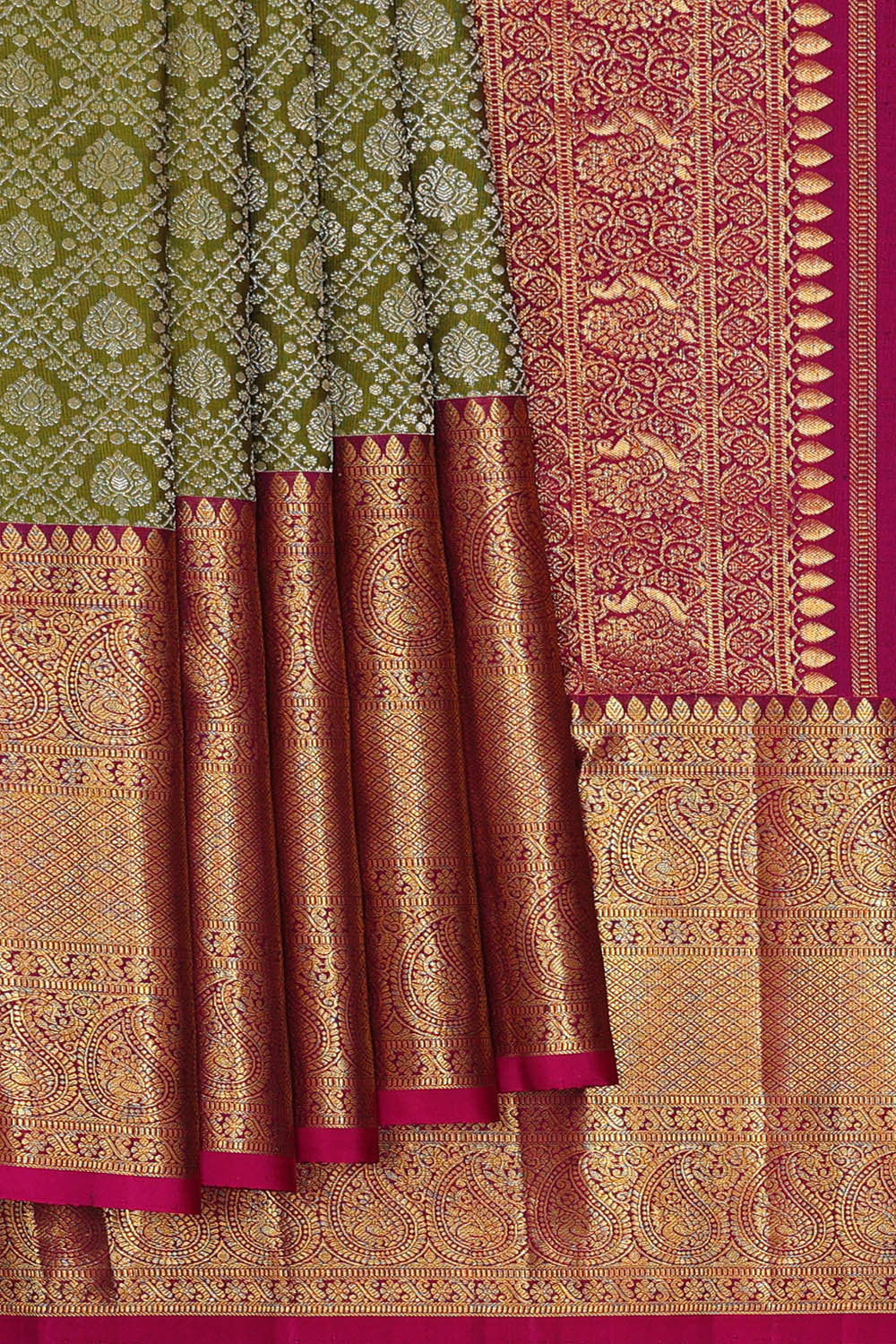 Image of Kanchipattu Golden Green Brocade Saree