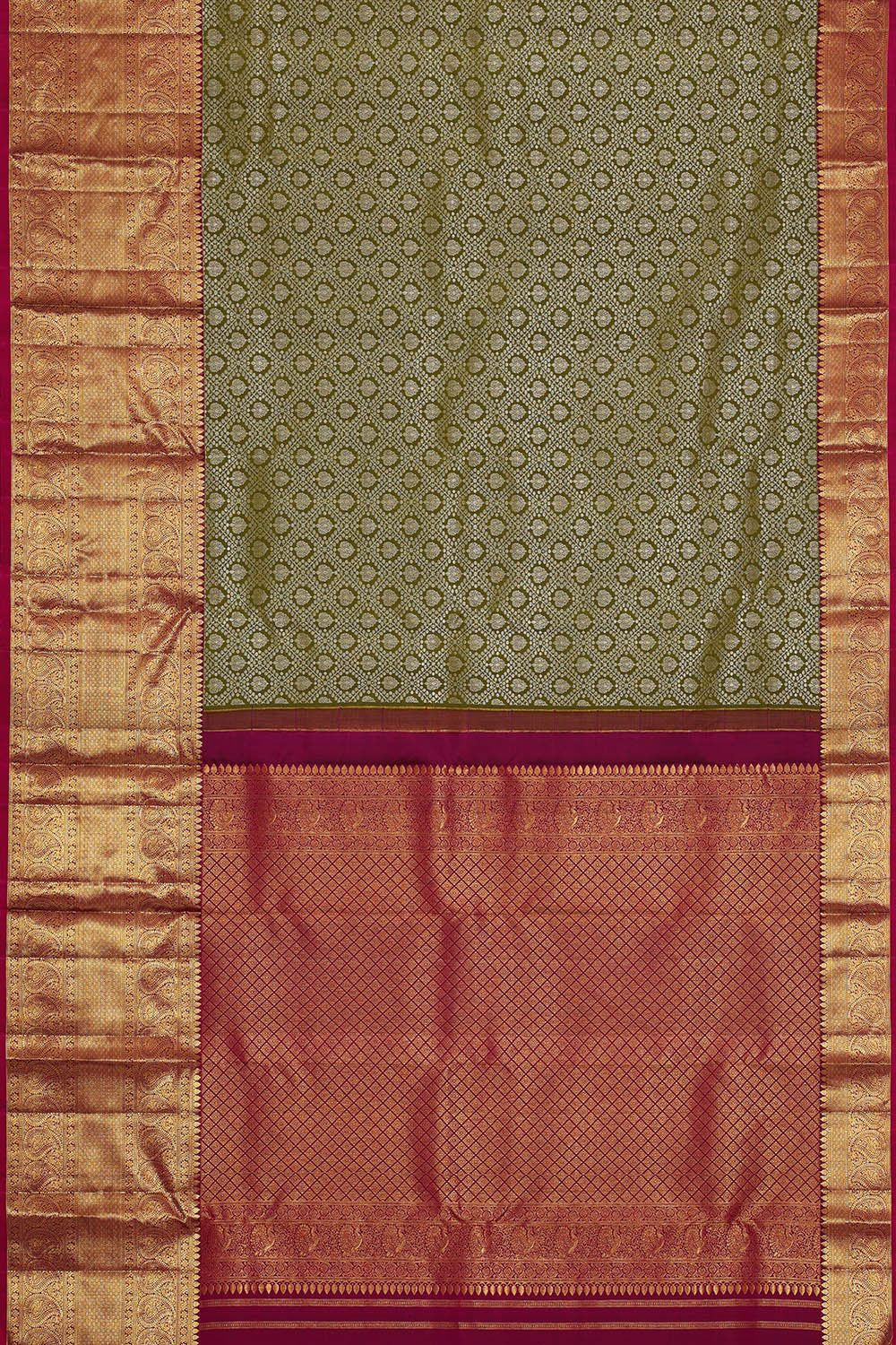Image of Kanchipattu Golden Green Brocade Saree