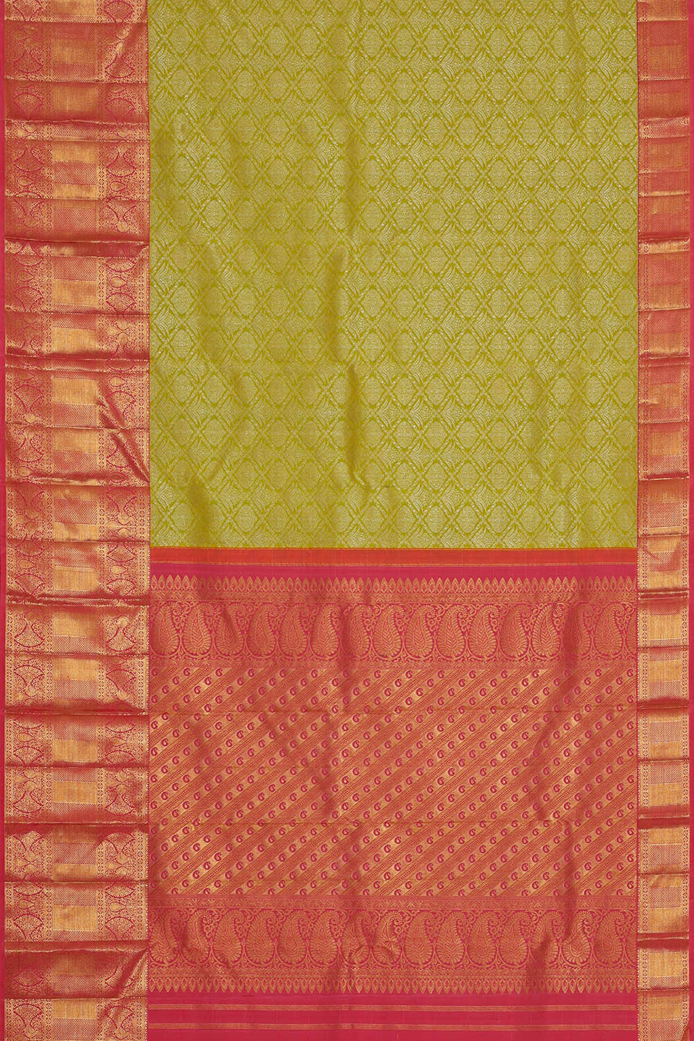 Image of Kanchipattu Parrot Green Brocade Saree