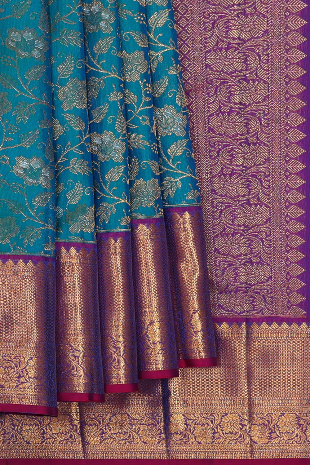 Kanchipattu Teal Blue Brocade Saree