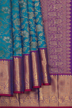 Image of Kanchipattu Teal Blue Brocade Saree