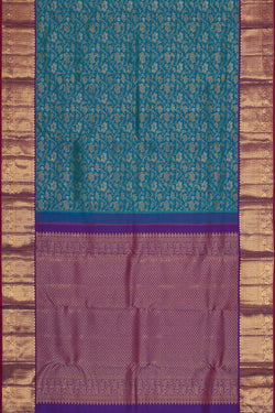 Image of Kanchipattu Teal Blue Brocade Saree