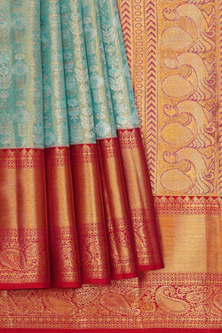Image of Kanchipattu Sky Blue Tissue Brocade Saree