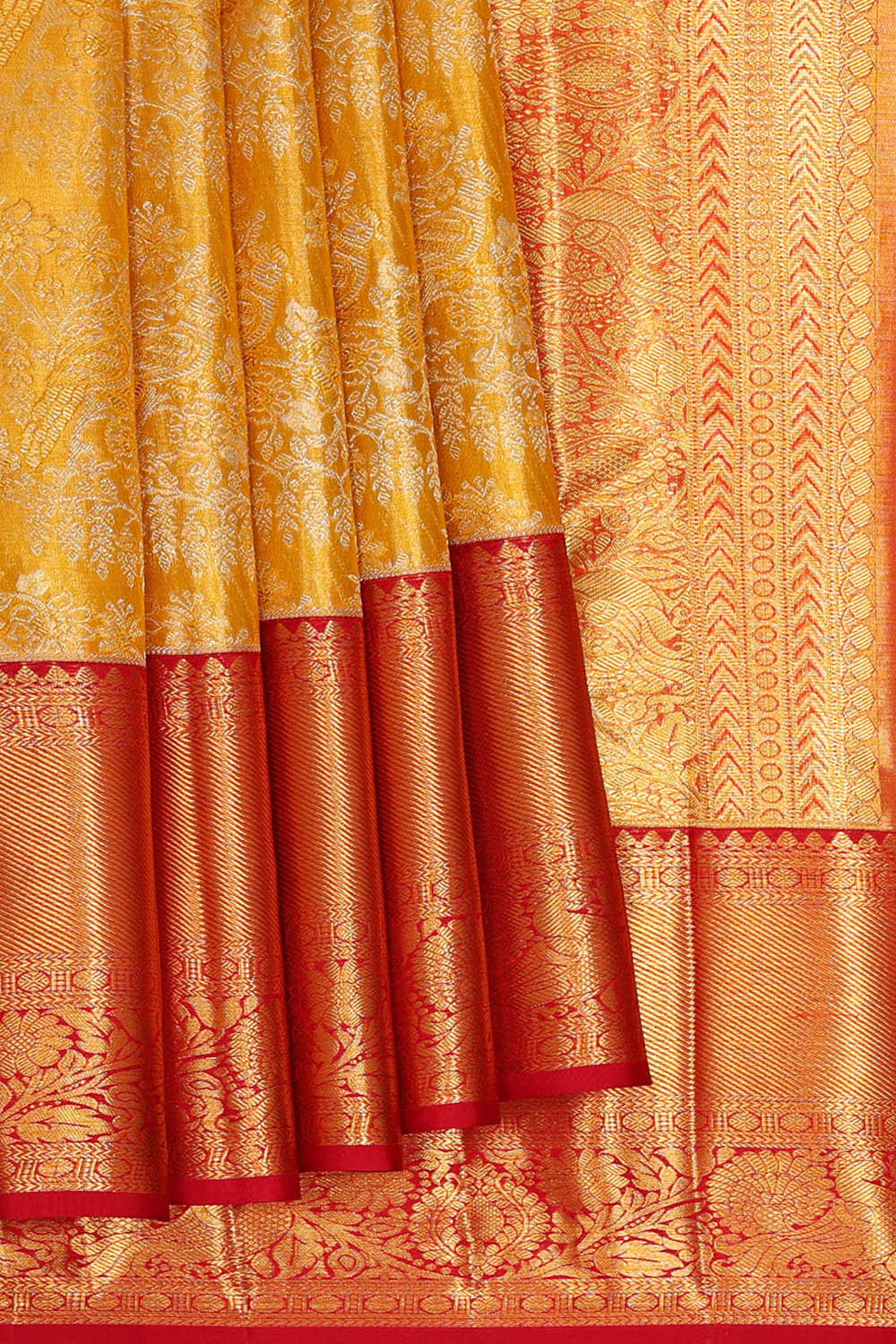 Kanchipattu Golden Yellow Tissue Brocade Saree