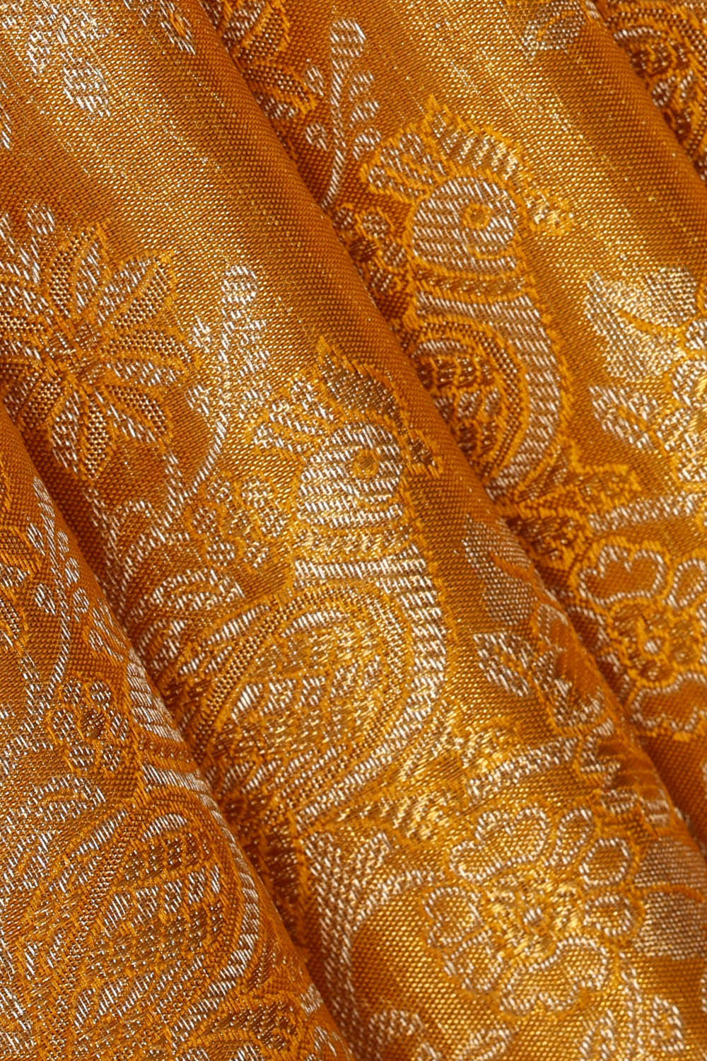 Kanchipattu Golden Yellow Tissue Brocade Saree