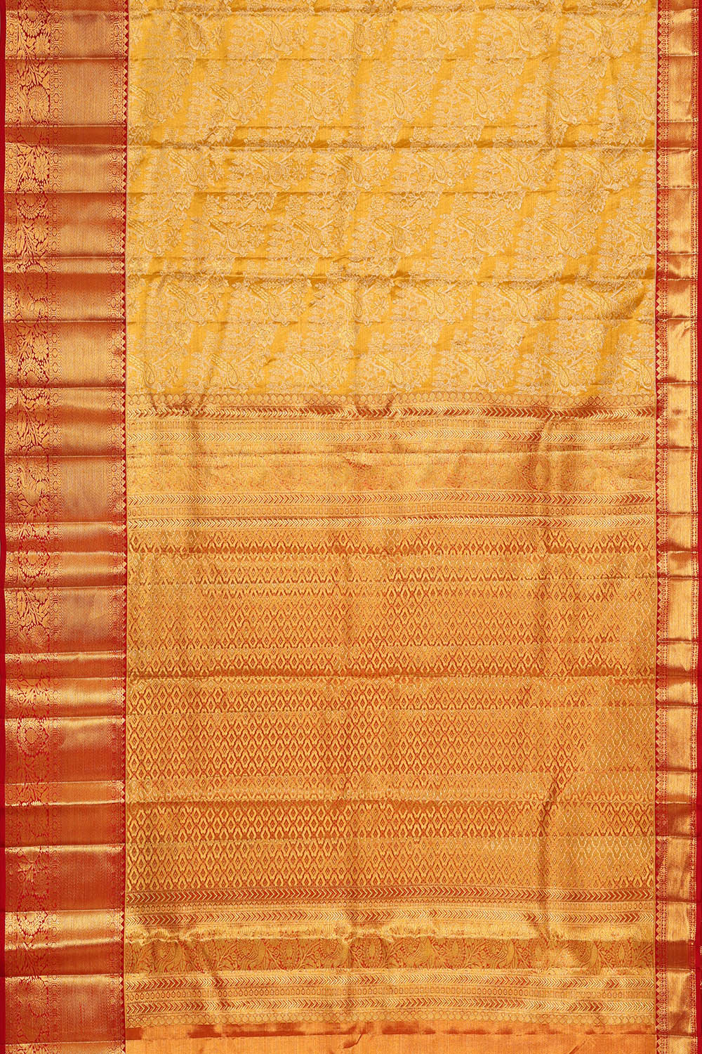 Kanchipattu Golden Yellow Tissue Brocade Saree
